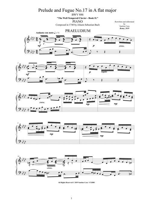 Bach Prelude And Fugue No 17 In A Flat Major BWV 886 For Piano Arr