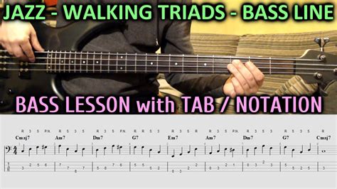 Easy Jazz Walking Bass Line Triads Passing Note Bass Lesson With