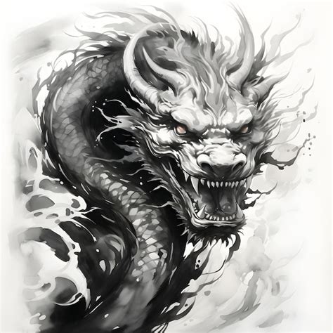 Premium AI Image | Ink painting black and white Chinese dragon elegant