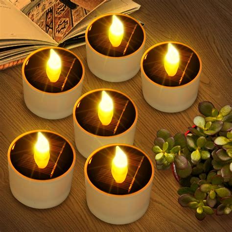 Solar Tea Lights Outdoor Waterproof 6 Pack Flameless Flickering Solar Candles