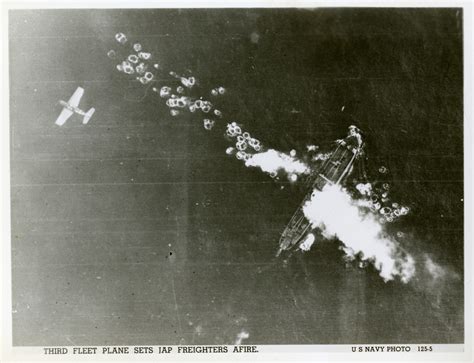 US Navy warplane strafing a Japanese cargo ship off the coast of Japan, 1945 | The Digital ...