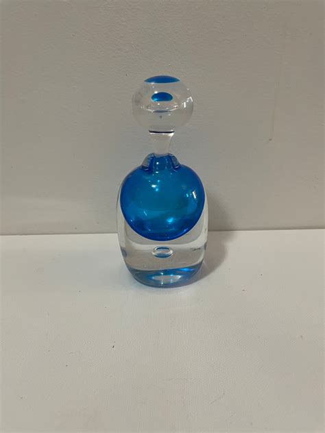 Vintage Blue Hand Blown Art Glass Perfume Bottle Etsy