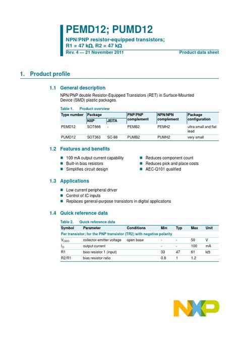 Pemd Datasheet Transistors Equivalent Nxp