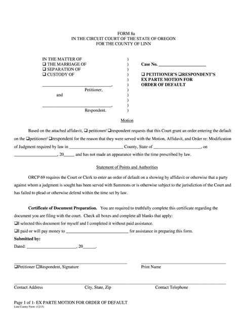 Fillable Online Courts Oregon Form Ex Parte Motion For Order Of