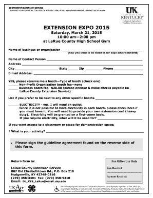 Fillable Online Larue Ca Uky Extension Expo 2015 LaRue County