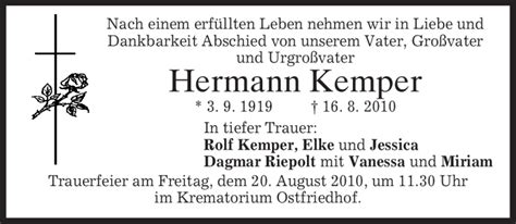 Traueranzeigen Von Hermann Kemper Trauer Merkur De