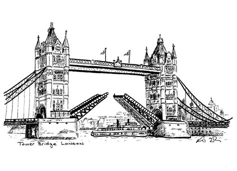 Tower Bridge London Postcard Line Drawing Illustration - Etsy