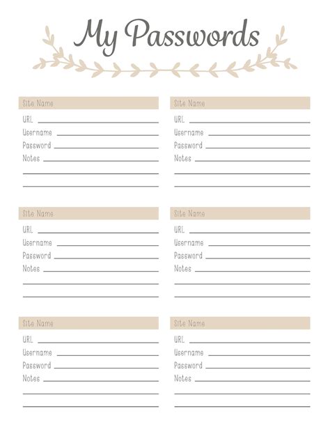 Printable Username And Password Template Printable Templates