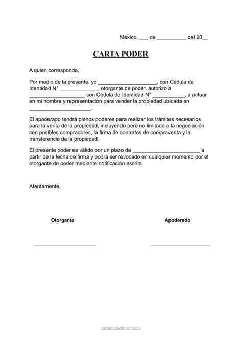 ᐅ Carta Poder para Vender una Propiedad Formato 2024