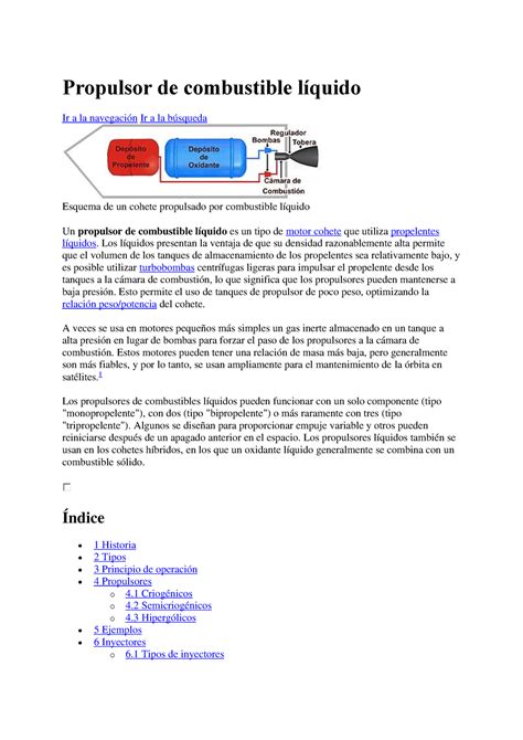 Propulsor de combustible líquido Los líquidos presentan la ventaja de