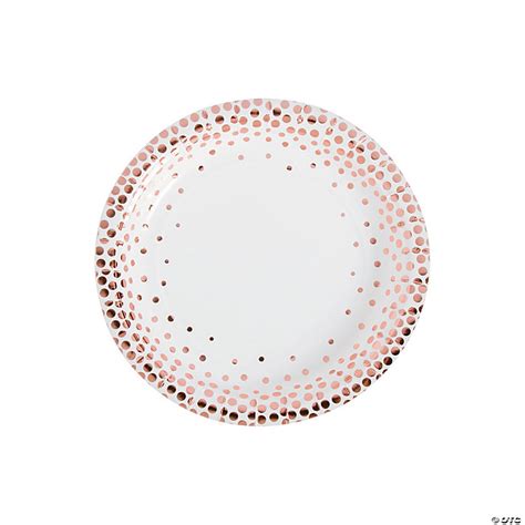 White With Rose Gold Foil Dots Paper Dessert Plates Ct Oriental