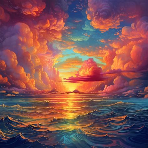 Premium AI Image | a sunset with clouds and a ship in the water