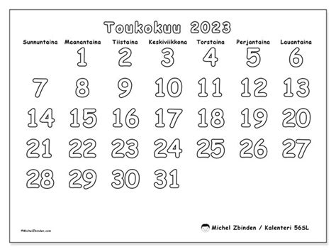 Tulostettavat Kalenteri Toukokuu 2023 56SL Michel Zbinden FI