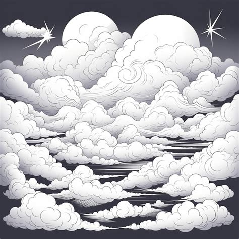 Premium AI Image | a black and white illustration of a cloudy sky with ...