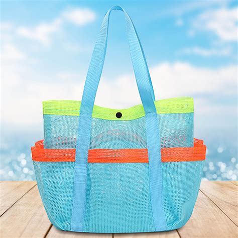 Yangjinlian Mesh Beach Bag Large Beach Tote Waterproof Sandproof With Pockets For Toys Pool Bag