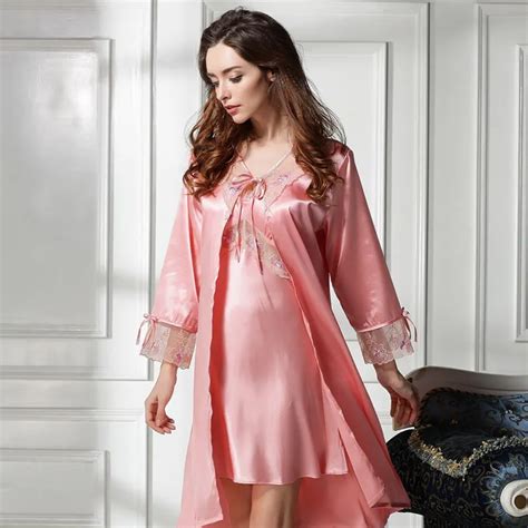 Lz Chiffon Silk Nightgown Robe Set Women Summer Dress Thin Bathrobe