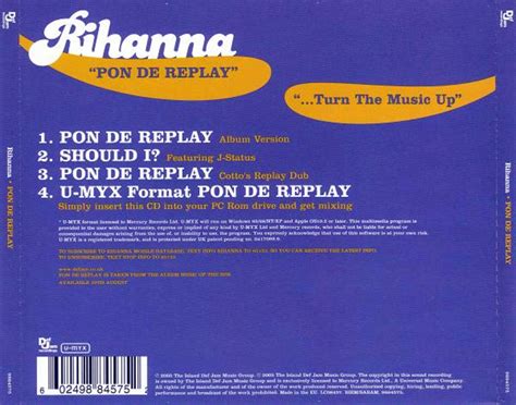 Car Tula Trasera De Rihanna Pon De Replay Cd Single Reino Unido