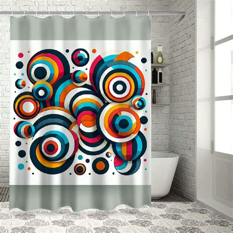 Lzatpd Abstract Shower Curtain Circle And Square Rectangle In Colorful