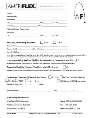 COBRA Request For Service Form AmeriFlex Fill And Sign Printable