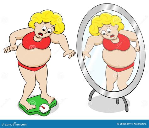 Overweight Woman On Obese Chart Scale Controls Bmi Flat Vector