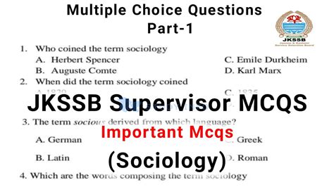 Jkssb Supervisor Important Mcqs Sociology Mcqs Supervisor Specialization Mcqs Youtube