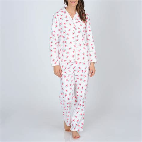 La Cera Womens Pink Cotton Floral Print Flannel Pajama Set 14964913