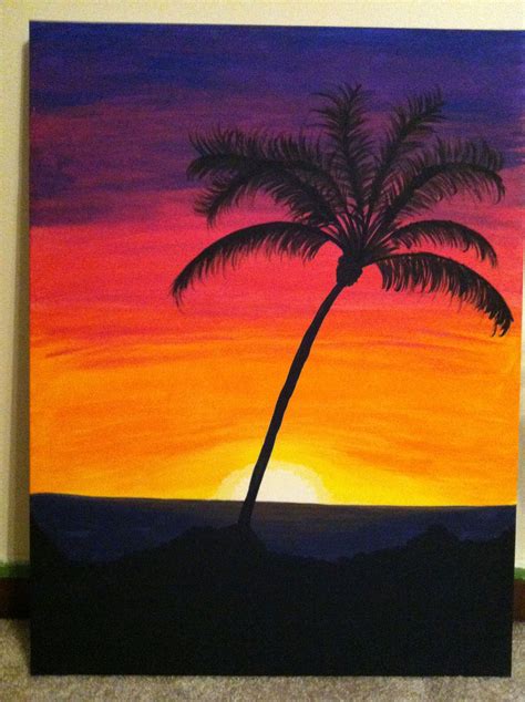 Sunset & palm tree | Painting, Art diy, Canvas art