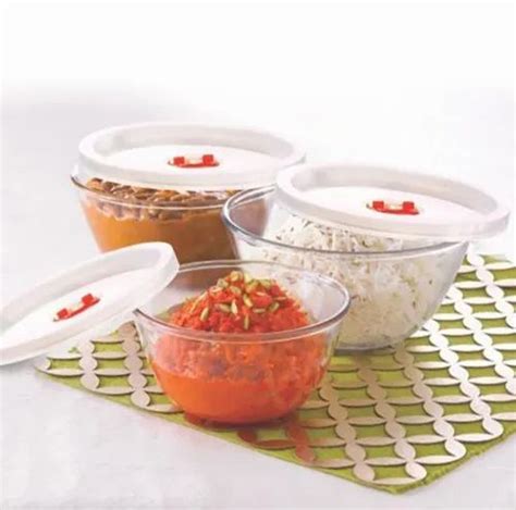 3 Glass Mixing Bowl With White Lid, For Home at Rs 1395/set in Mumbai | ID: 22847412673