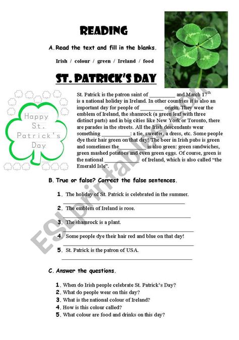 St Patricks Day Esl Worksheet By Tatty