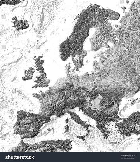 Europe Grey Shaded Relief Map Shaded Stock Illustration 9892879