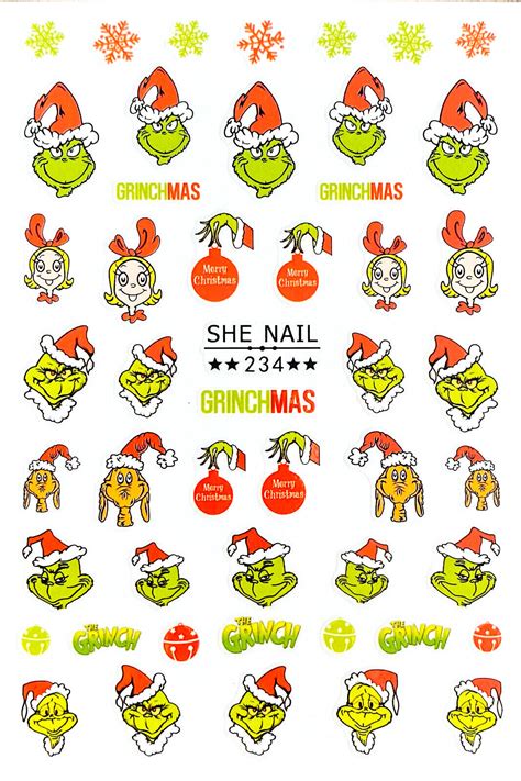 Weihnachten Nail Art Nagel Sticker Selbstklebend Tattoo Grinch Ebay