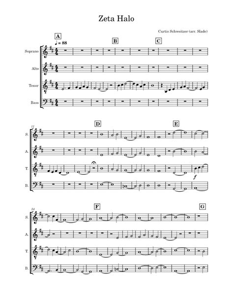 Zeta Halo Sheet Music For Soprano Alto Tenor Bass Voice Satb