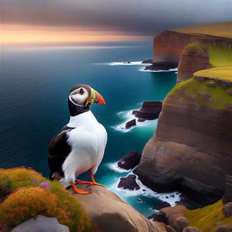 Premium AI Image | Sea cliffs with puffins