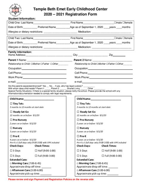 Fillable Online ECC Registration 21 22 Form Temple Beth Emet Fax