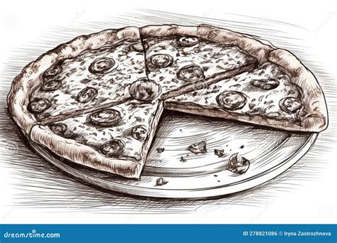 Pencil Drawing, Fresh Appetizing Pizza Sliced. Generative Ai Stock ...