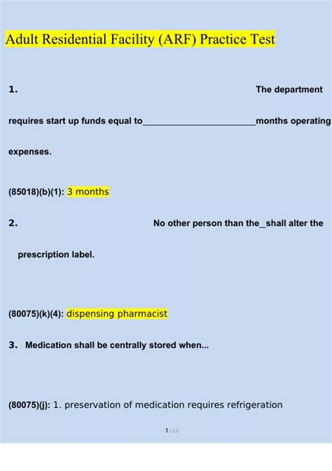 Adult Residential Facility ARF Practice Test QUESTIONS FULLY SOLVED