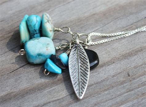 Turquoise Cluster Necklace Chunky Turquoise Black Jasper Etsy