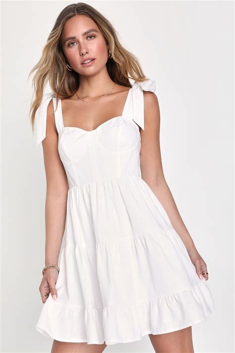 White Tie Strap Dress Tiered Bustier Mini Dress Tiered Dress Lulus