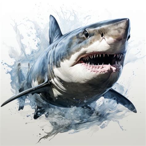 Realistic Shark Illustration: Hyper-detailed Ink Drawing on White ...