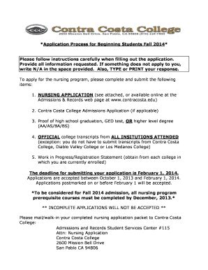 Fillable Online Coast Contracosta Application Process For Beginning