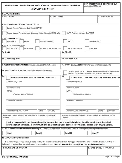 DD Form 2950 Department Of Defense Sexual Assault Advocate