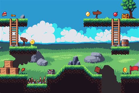 Dribbble Platformer Pixel Art Tileset3  By 2d Game Assets