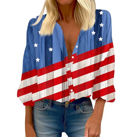 Mohiass Independence Day Collar Shirts For Women 4th Of July Stars