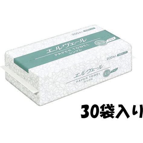 エリエール エルヴェールペーパータオルエコドライシングル 中判 1ケース梱包200枚×30パック入 613988