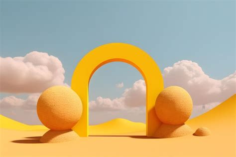 Una Escena Del Desierto Con Un Arco Amarillo Y Un Cielo Azul Con Nubes