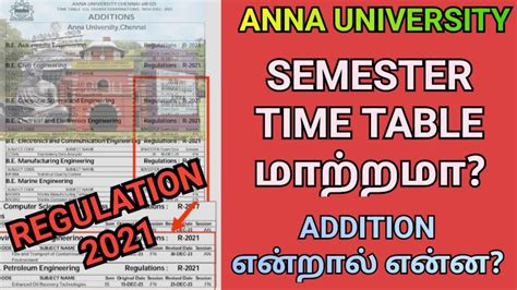 Anna University Semester Exam Time Table Changed Addition Details