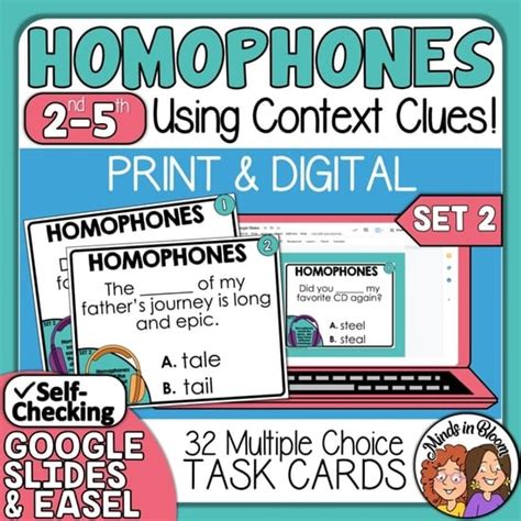 Homophones Set 2 Task Cards Multiple Choice Context Clue Practice