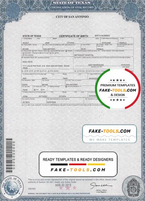 Usa Texas State Birth Certificate Template In Psd Format Fully Editable Fake Tools