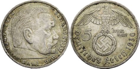 Drittes Reich Reichsmark A Hindenburg Kursm Nze Vf