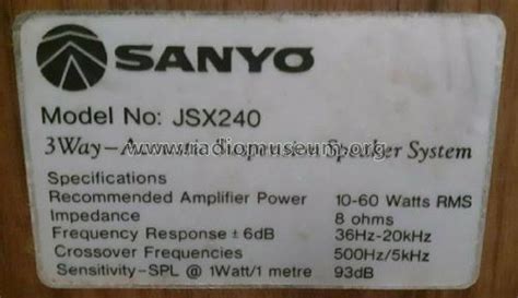 3 Way Acoustic Suspension Speaker Speaker P Sanyo Electric Co